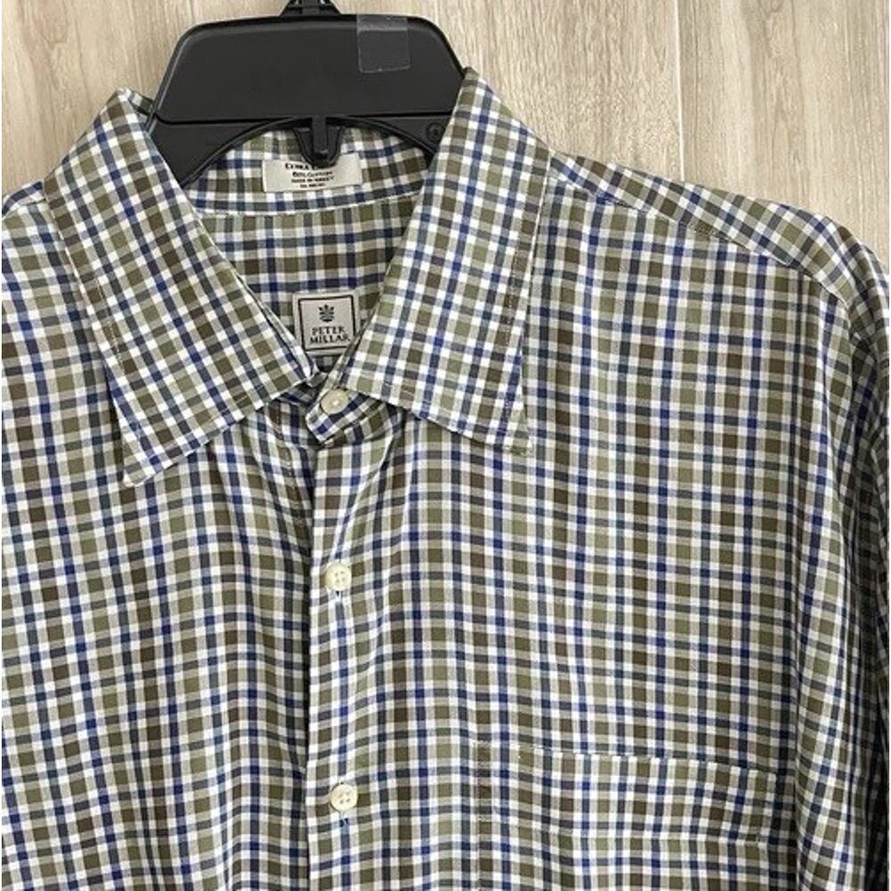 Peter Millar Shirt Mens XL Button Down Plaid Blue Green Checkered Casual Work